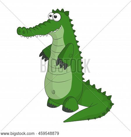 Alligator. Cute Young Crocodile Isolated On White Background. Zoo Animal Cartoon Character. Educatio