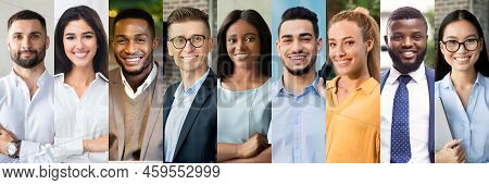 Smiling Multiethnic Faces Looking At Camera, Collection Of Business People