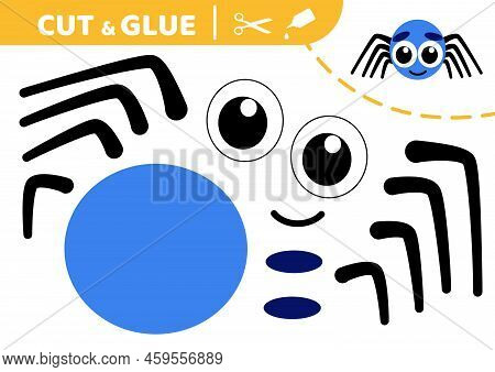 Blue Spider. Cut And Glue. Application Work. Paper Game. Vector