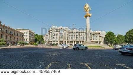 Tbilisi, Georgia- July 14 2022: Freedom Square Or Liberty Square Located In The Center Of Tbilisi, G