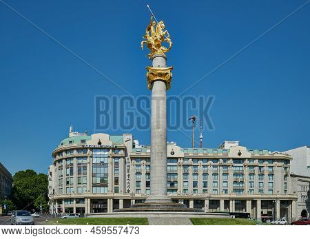 Tbilisi, Georgia- July 14 2022: Freedom Square Or Liberty Square Located In The Center Of Tbilisi, G