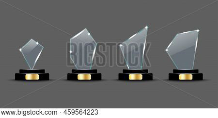 Realistic Set Glass Awards. Vector Illustration. Stock Image.