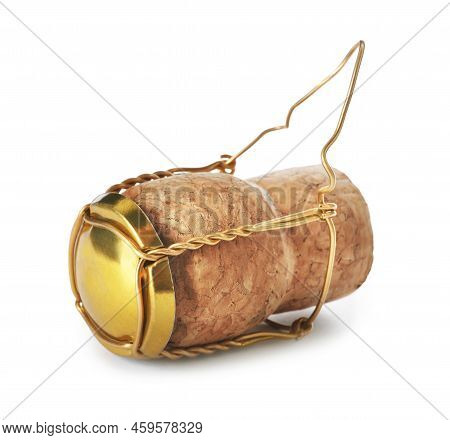 Cork Of Sparkling Wine And Muselet Cap Isolated On White
