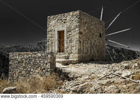 Windmills Of The Lasithi Plateaus At Crete Island - Greece