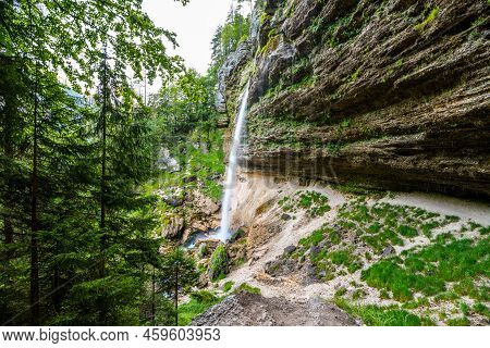 Pericnik Waterfall With Behind Path, Julian Alps, Slovenia