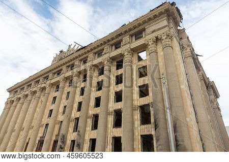 Kharkiv, Ukraine - Jul. 28, 2022: Destroyed Building Of The Kharkiv Oblast Council As A Consequences