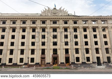 Kharkiv, Ukraine - Jul. 28, 2022: Destroyed Building Of The Kharkiv Oblast Council As A Consequences