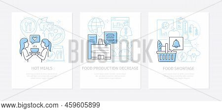 Food Shortage And Hot Meals - Line Design Style Banners Set