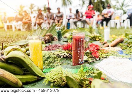 Central American Indigenous Community Practicing A Ritual Of The Mosquito And Garifona Tradition