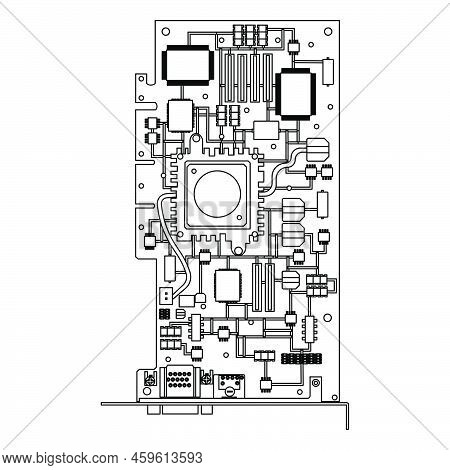Cpu Chip Technology Vector Digital Electronic Outline. Computer Processor Illustration Board Icon Li