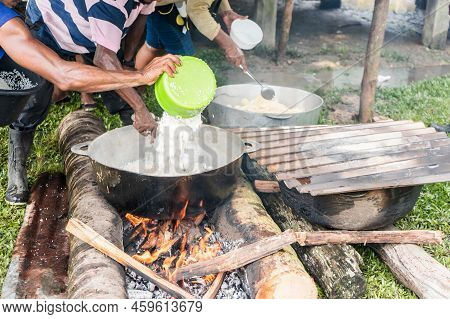 Indigenous People From Nicaragua Cooking During The Celebration Of The International Day Of Native P