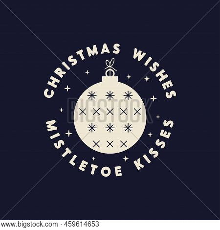 Merry Christmas Lettering Design On Dark Background. Holidays Quote - Christmas Wishes Mistletoe Kis