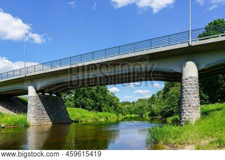 Beautiful Stone And Reinforced Concrete Bridge Over The Abava River In Renda, Latvia, Europe, Built 