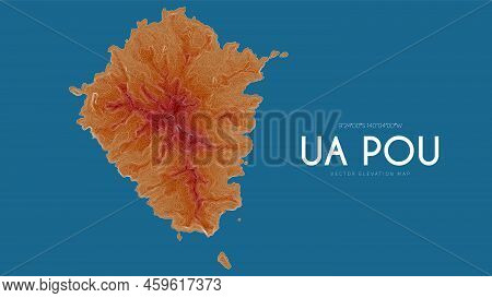 Topographic Map Of Ua-pou, Marquesas Islands, French Polynesia, Pacific Ocean. Vector Detailed Eleva