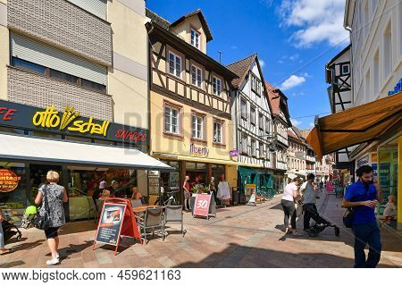 Neustadt An Der Weinstrasse, Germany - August 2022: Old Historic City Center With Small Shops, Sidew
