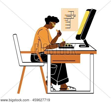 Online Education Concept. Man Holds Soldering Iron And Learns To Solder Microcircuit Or Chip Using R