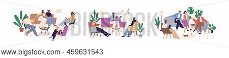 People Groups Speaking, Discussing Smth At Talk Shows, At Home. Men, Women Communication, Discussion