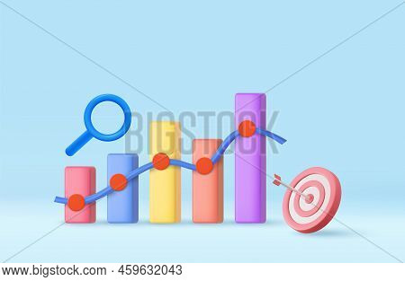 3d Stock Chart And Arrow Hit The Center Of The Target. Business Target Achievement Concept. 3d Rende