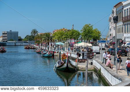 Aveiro, Portugal. 2022 May 12 . Traditional Boats In The Canal Of Aveiro, Portugal. The Colorful Mol