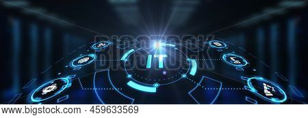 It Consultant Presenting Tag Cloud About Information Technology. 3d Illustration