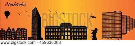 The Hague City Skyline With Flag Background - Illustration, 
Shiny Grunge Flag Of The Hague