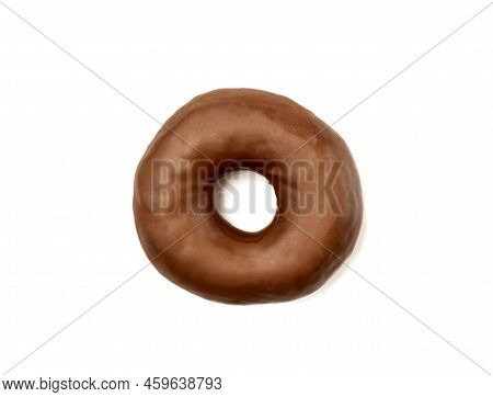 Tasty Donut Dessert With Chocolate Glossy Glaze, Isolated On White Background. One Round Chocolate D