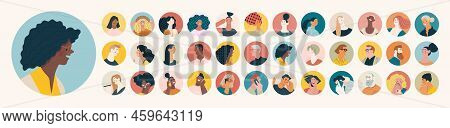 People Portrait - Round Avatars - Women, Conversation, Talking On The Phone People, Modern Flat Vect
