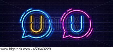 Initial Letter U Icon. Neon Light Line Effect. Line Typography Character Sign. Large First Font Lett