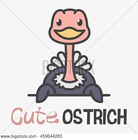 Logo Template With Cute Ostrich. Vector Logo Design Template For Zoo, Veterinary Clinics, Etc. Carto