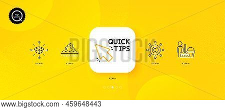 Cleaning, Skin Care And Copywriting Network Minimal Line Icons. Yellow Abstract Background. Parcel D