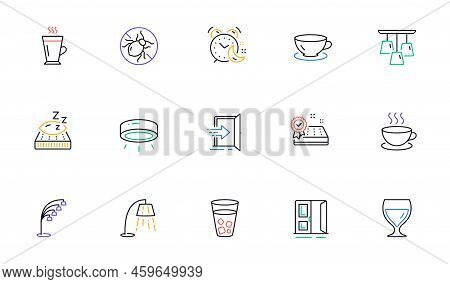 Ceiling Lamp, Entrance And Open Door Line Icons For Website, Printing. Collection Of Mattress Guaran