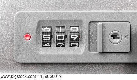 Combination Lock Close-up. Numbers On The Code Lock. Code Lock On Suitcase.
