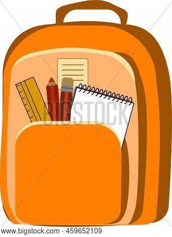 Open Vector Bag With School Stationery And Suplies. Back To School Illustration.