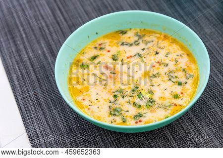 Karelian And Finnish National Dish, Traditional Fish Soup Lohikeitto With Salmon And Cream. Salmon S