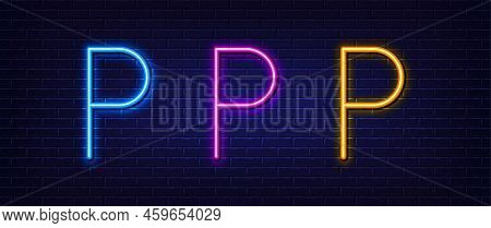 Initial Letter P Icon. Neon Light Line Effect. Line Typography Character Sign. Large First Font Lett