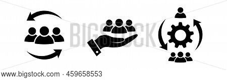 Customer Care Icon Set In Flat. Social Help Symbol On White. Retention Client Sign In Black. Support