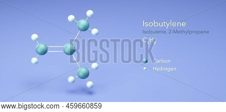 Isobutylene, Isobutene, Colorless Gas, Molecular Structures, 3d Rendering, Structural Chemical Formu