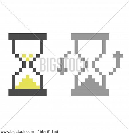 Pixelated Sandglass Design Over White. Vector Illustration