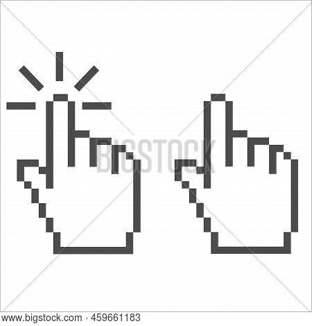 Pointer Hand Cursor Icons, Pixelated Vector Hand Cursor Symbol.
