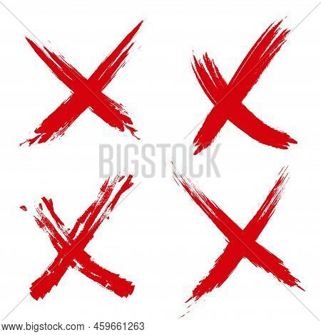 Collection Of Sets Of Crosses Drawn With A Brush. Vector Illustration. An Red Cross