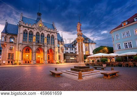 Erfurt, Germany. Cityscape Image Of Old Town Erfurt, Thuringia, Germany With The Neo-gothic Town Hal