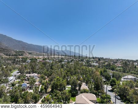 Aerial View Of Wealthy Alta Loma Community And Mountain Range, Rancho Cucamonga, California, United 