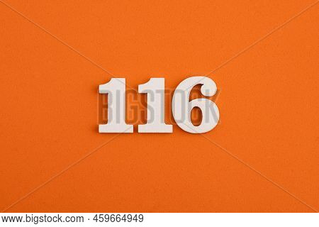 White Wooden Number 116 On Eva Rubber Orange Background