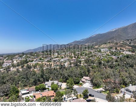 Aerial View Of Wealthy Alta Loma Community And Mountain Range, Rancho Cucamonga, California, United 