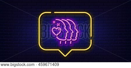 Neon Light Speech Bubble. Friends Couple Line Icon. Friendship Sign. Assistance Business Symbol. Neo