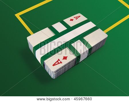 Dek van kaarten op de pokertafel