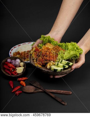 Spicy Chicken Fried Called Ayam Geprek From Indonesia