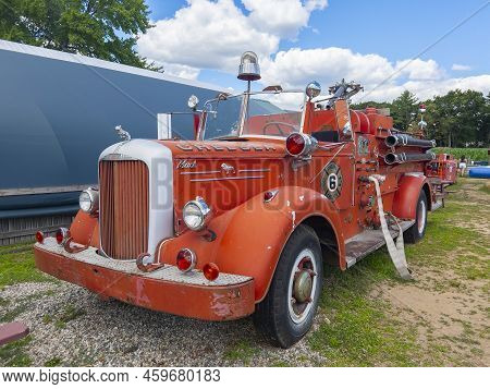 Danvers, Ma, Usa - Jul. 30, 2022: Antique Chelsea Fire Department Mark Fire Truck In Connors Farm In