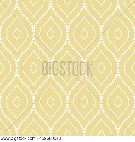 Seamless Vector Yellow And White Dotted Ornament. Modern Wavy Background. Geometric Modern Pattern
