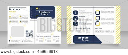 Digital Technology Bifold Brochure Template Design. Half Fold Booklet Mockup Set With Copy Space For